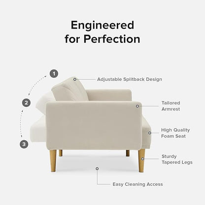mopio 76.4" Futon Sofa Bed, Couch, Loveseat, Sleeper Sofa, Mid Century Modern Futon Couch, Sofa Cama, Couches for Living Room (Snow Velvet)