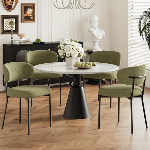 Upholstered Dining Chairs Set of 4, Modern Fabric Kitchen Chairs with Curved Backrest and Cushioned Seat, Sturdy Metal Legs, Comfortable Accent Chairs for Kitchen Dining Room, Living Room,Green