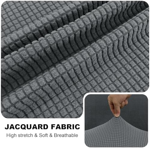 UNBBRRL Seat Cushion Cover and Back Covers for Corner Sofa Stretch Jacquard, Non Slip L Shaped Sofa Slipcover with Storage Ottoman, Sectional Couch Cover for Chaise Lounge (Light Gray,16 x 30 x 6”)