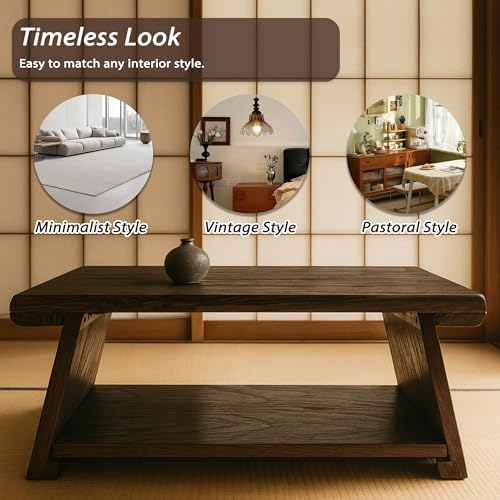 Folding Japanese Low Floor Table, Small Wooden Meditation Altra Table
