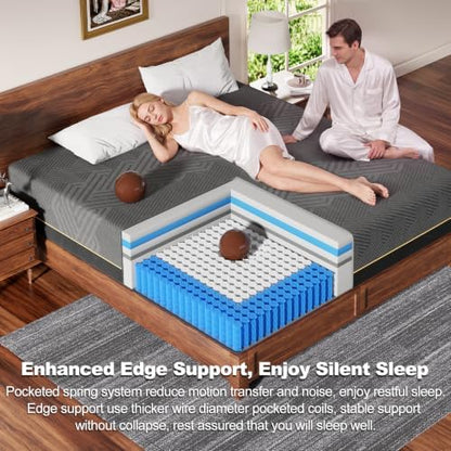 Queen Mattress, 12 Inch Queen Size Hybrid Mattress with Memory Foam & Pillow Top‑Medium Firm Feel for Motion Isolation, Edge Support, Pressure Relief‑Bed in a Box, CertiPUR‑US Certified