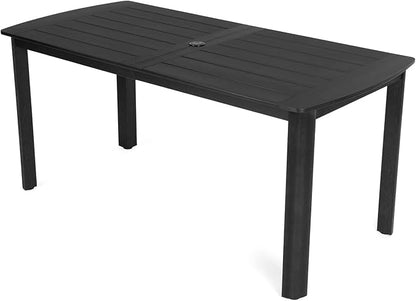 Outdoor Rectangle Dining Table with Rounded Edge, 67" All-Weather HIPS Patio Table for 6, Outdoor Furniture with Umbrella Hole, Ideal for Garden, Poolside, Backyard, Deck, Black