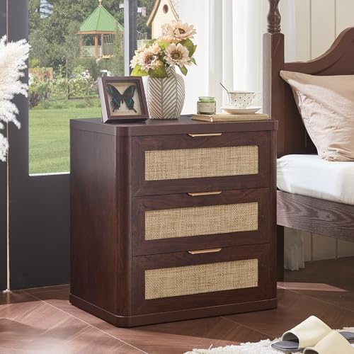 LEYAOYAO Rattan 23" Nightstands with Charger for Bedroom
