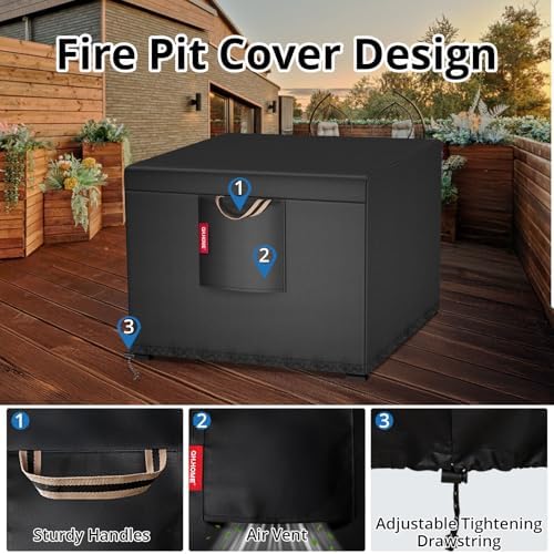 QH.HOME Fire Pit Cover Square 30", 900D Heavy Duty Fabric 100% Waterproof