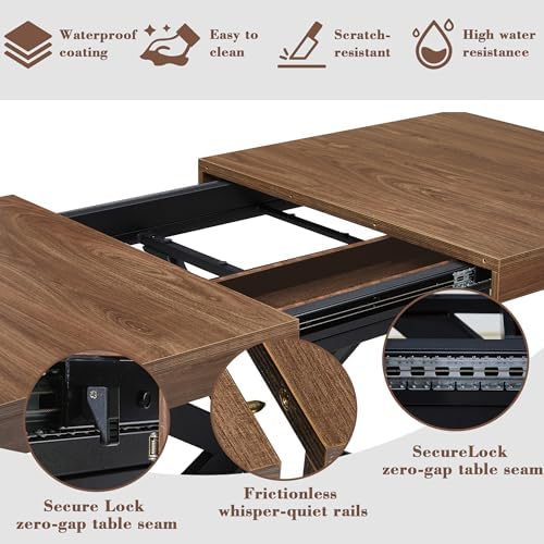Extendable Dining Room Table for 4-6-8, Large 55''-70.9'' Wood Rectangle Expandable Dining Table with Hidden Storage, Space Saving Farmhouse Kitchen Table for Dining Room Kitchen Office,Walnut
