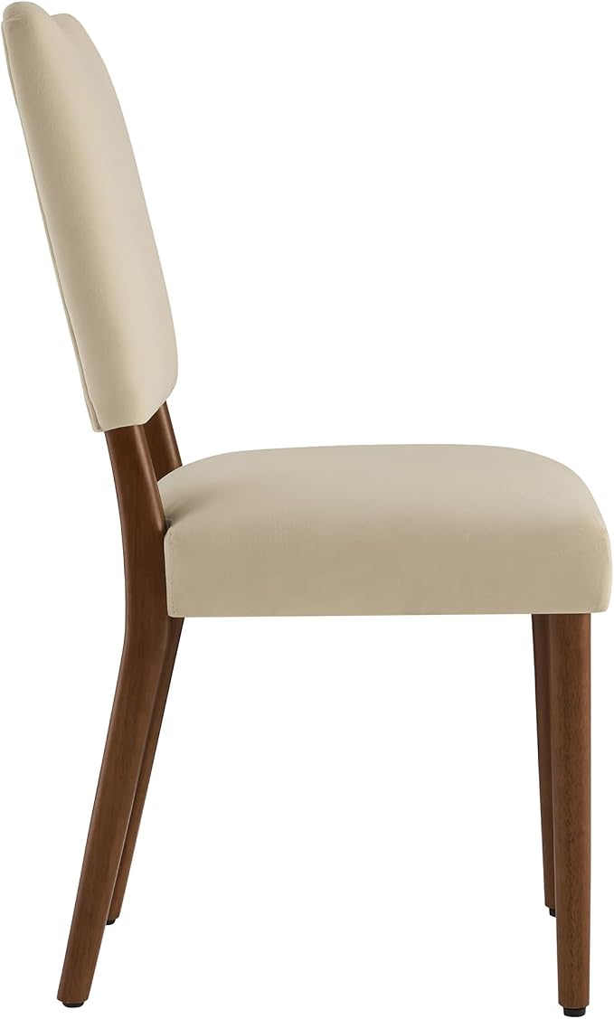 KISLOT Upholstered Dining Chairs Set of 4, Modern Velvet Kitchen Chairs with Solid Wood Legs, High Back Wooden Dining Room Chairs with Dark Walnut Color Legs for Farmhouse Kitchen Dining Room, Linen