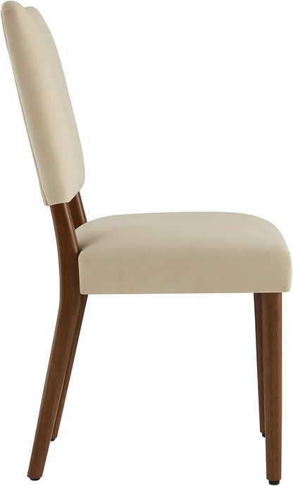 KISLOT Upholstered Dining Chairs Set of 4, Modern Velvet Kitchen Chairs with Solid Wood Legs, High Back Wooden Dining Room Chairs with Dark Walnut Color Legs for Farmhouse Kitchen Dining Room, Linen
