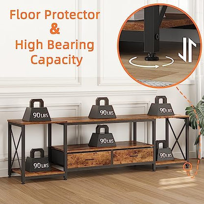 GYIIYUO TV Stand with Fabric Drawers - Entertainment Center and Industrial Console Table with Open Storage Shelves for Living Room, Bedroom - 71.5" Rustic Brown