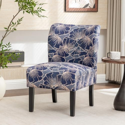Roundhill Furniture Capa Print Fabric Armless Contemporary Accent Chair, Indigo Botanical Floral