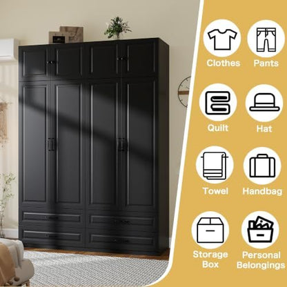Black Armoire Wardrobe Closet with 4 Drawers: 89" H x 63" W