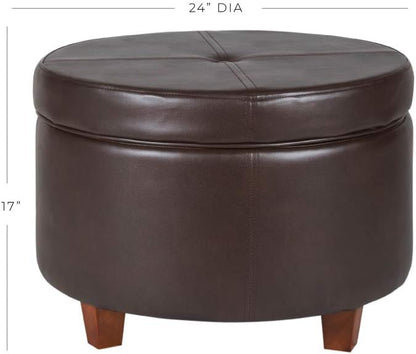 HomePop 24" Round Leatherette Storage Ottoman - Chocolate Brown
