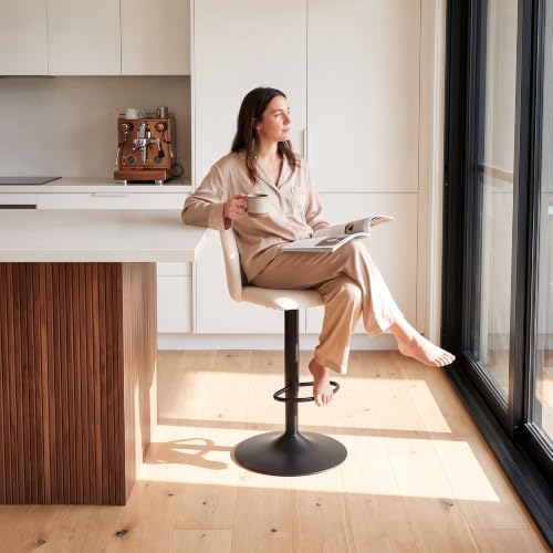 COLAMY Adjustable Upholstered Bar Stools Set of 6,360° Swivel Counter Height Chairs with Soft Cushioned Seat & Stable Metal Base for Kitchen Island,250 LBS Capacity,Easy Assembly,Beige