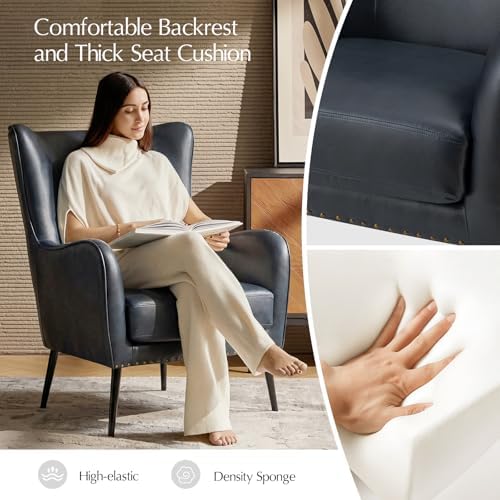 HULALA HOME Faux Leather Accent Chair, Navy
