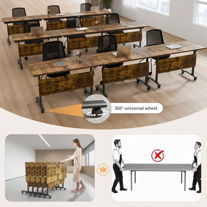 Folding Conference Room Tables, Modular Seminar Conference Table Modern Flip Top Training Meeting Tables, Conference Room Table with Wheels for Home Office Classr, 8 Pack 47.2inch