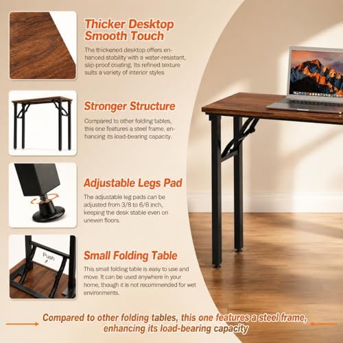 Folding Desk Foldable Desk - Folding Table for Small Spaces, Portable Compact Laptop Workstation for Computer Tasks, Study, Craft, Sewing, Home Office, Bedroom, Dorm and Narrow Space Storage
