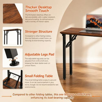 Folding Desk Foldable Desk - Folding Table for Small Spaces, Portable Compact Laptop Workstation for Computer Tasks, Study, Craft, Sewing, Home Office, Bedroom, Dorm and Narrow Space Storage