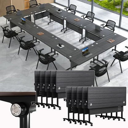 Folding Conference Room Tables with Wheels, Modular Conference Table Foldable Mobile Office Training Tables, Seminar Rolling Flip Top Nesting Meeting Table Space-saving for Classroom, Black 10Pack