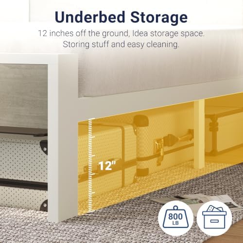 Allewie King Size Bed Frame, Heavy Duty 12 Metal Slats Support, White