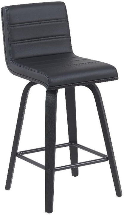 Vienna Modern Counter Height Swivel Bar Stool with Black Faux Leather Seat and Black Brushed Wood Frame Set of 3