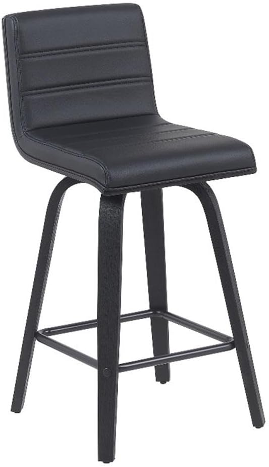 Armen Living Vienna Modern Swivel 26" Counter Height Barstool with Black Faux Leather and Black Wood Finish