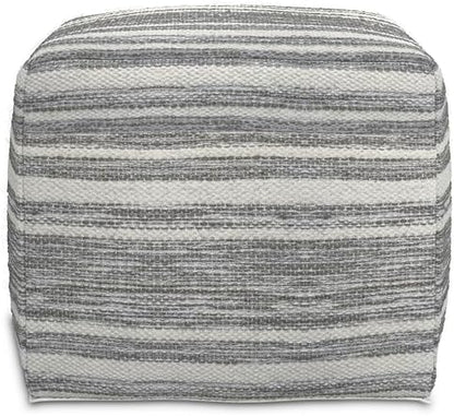 SIMPLIHOME Carina Contemporary Square Woven Pouf in Black Melange/White Wool for the Living Room, Bedroom and Kids Room
