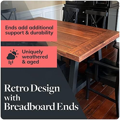 Reclaimed Wood Table Top - Rustic Recycled Solid Wooden Piece Perfect for Signs, Counters, Kitchens Table Tops (Reclaimed Wood Tabletop with Breadboard Ends, 24" x 30")