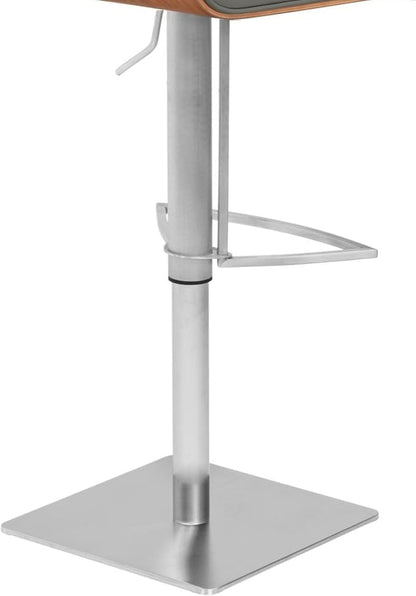 Armen Living LCCASWBAGRB201 Café Adjustable Barstool in Grey Faux Leather and Brushed Stainless Steel Finish, Gray/Walnut, 31.5" x 19.29" x 17"
