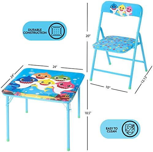 Baby Shark 3 Piece Children's Activity Square Table and Chair Set, Ages 3+