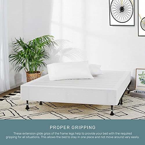Greaton, Advanced Bed Frame with Wheels | Single Angle Iron Center Support, Re-Rolled Rail Steel, Locking Wheels on Rug Rollers, Double Riveted 6 Steel Legs, Fits King