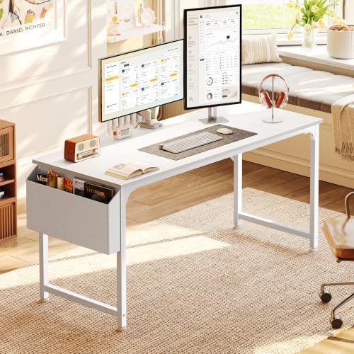 PRAISUN 55'' Computer Desk with Fabric Storage Bag & 2 Hooks