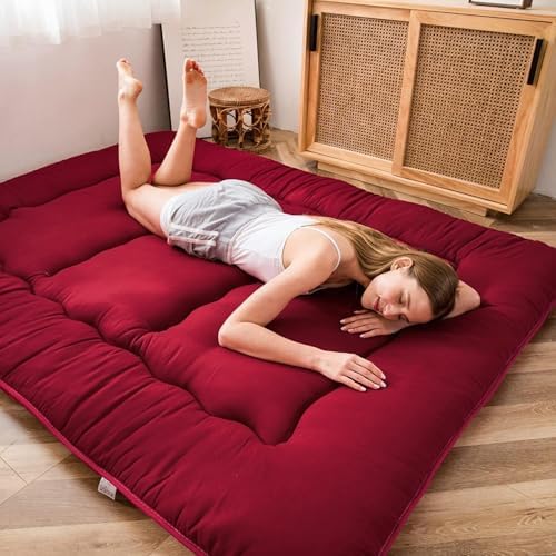 MAXYOYO Japanese Foldable Sleeping Pad Mattress Topper - Thicken Guest Mattress - Burgundy, Full