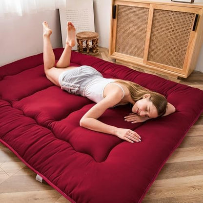 MAXYOYO Japanese Foldable Sleeping Pad Mattress Topper - Thicken Guest Mattress - Burgundy, Full