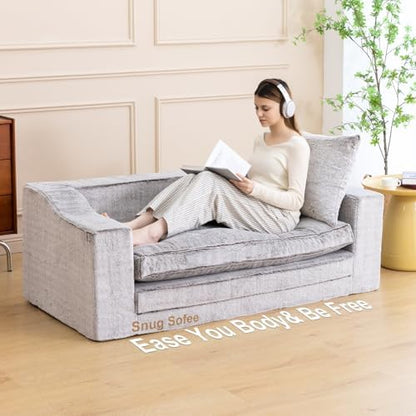 61" Boneless Loveseat Sleeper, Folding Sofa Bed, Faux Fur Cover, Dove Grey