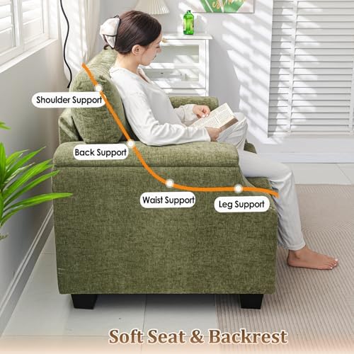 Rexulqo 38'' Oversized Accent Chair with Armrest Organizer,Chenille,Green