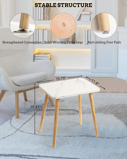 FORAOFUR Small End Table, Side Table Accent Table Living Room Bedroom Balcony Office, Modern Bedside Table Home Decor, Mini Table for Small Spaces, Short Coffee Table, Easy Assembly, Marble White | Marble Solid wood legs for stability, fits sofa/bedsid...