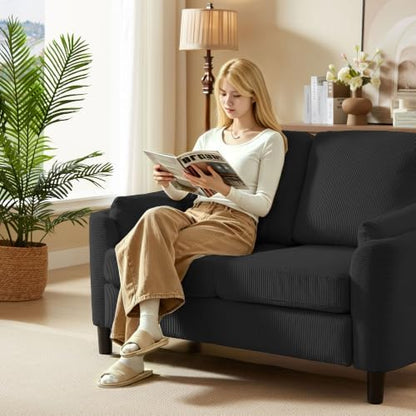 59" Small Loveseat Sofa, Mid Century Modern Love Seat with Back Cushions, 2-Seater Couch Sofa for Lving Room, Bedroom and Small Space, Black