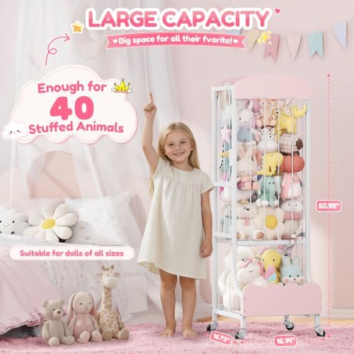 Metal Stuffed Animal Storage with Large Capacity Lockable Wheels