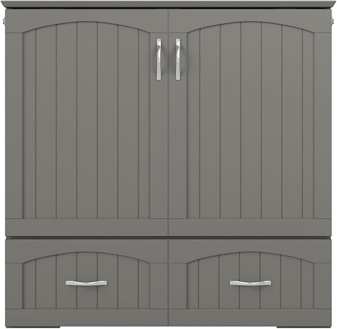 AFI, Southampton Murphy Bed Chest Twin XL with 6" Mattress, Storage Drawer & Built-in USB Charger, Grey