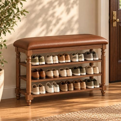 Yoobure Shoe Rack for Entryway - 39.4" Wood Shoe Storage Bench with Cushion