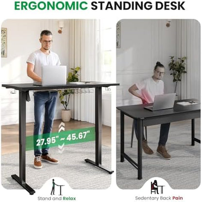 Electric Standing Desk Adjustable - 55 x 24 Inch Sit Stand up Desk with 0.8 Inch Thick Tabletop - Adjustable Height Table with 3 Memory Preset, Cable Management for Home Office
