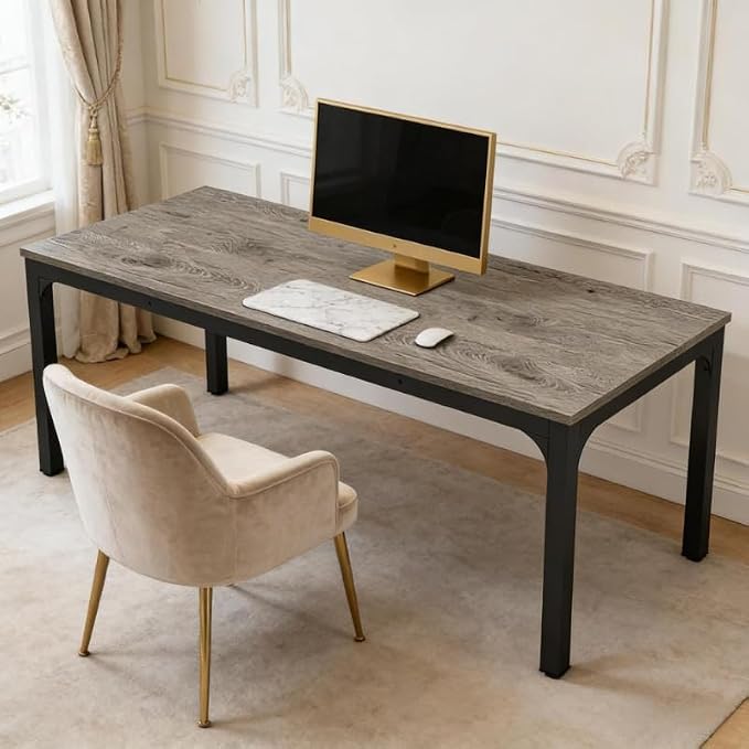 Practical Computer Desk,Rectangle Conference Table,Executive Desk(Only Table) (Black+ Gray + MDF+Iron)