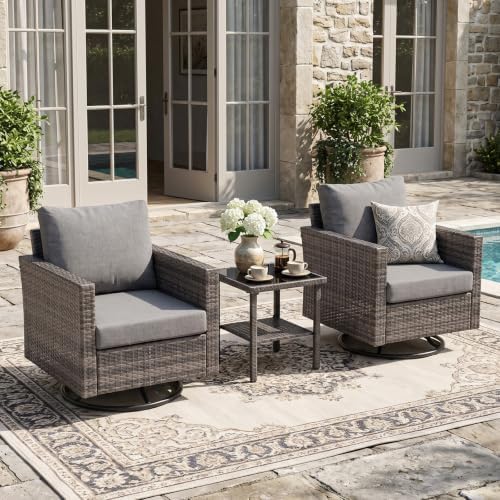 SUNSITT 3-Piece Outdoor Patio Furniture Set, Wicker Swivel Chairs