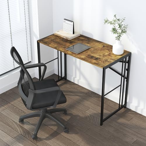 Lutown-Teen 40 inch Folding Computer Desk, Rustic Brown