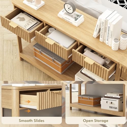 HOKYHOKY Set of 2 Fluted Console Table with Drawer, 47.1", Natural