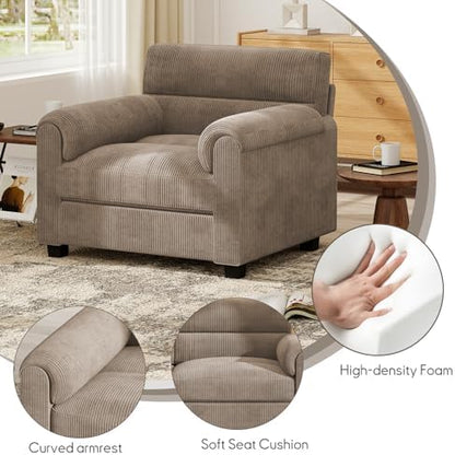 Bonzy Home Modern Accent Chair, Living Room Reading Chair, Corduroy, Brown