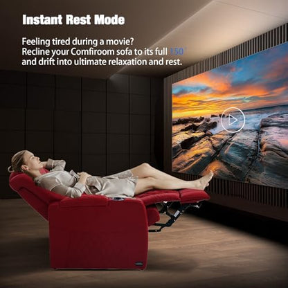 comfiroom Top-Grain Leather Home Theater Seating, Dual-Motor Power Recliner