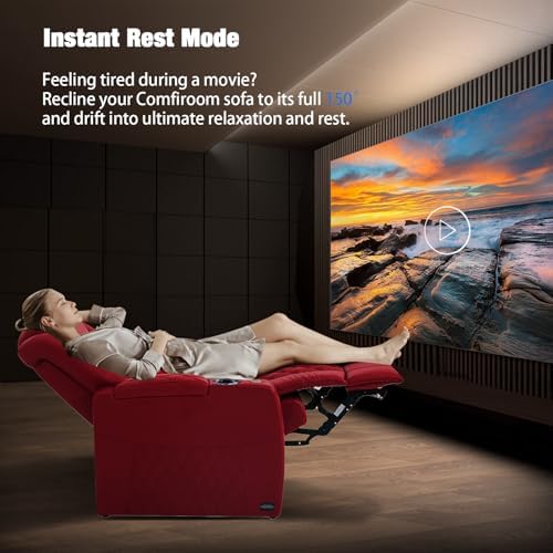 comfiroom Top-Grain Leather Home Theater Seating, Dual-Motor Power Recliner
