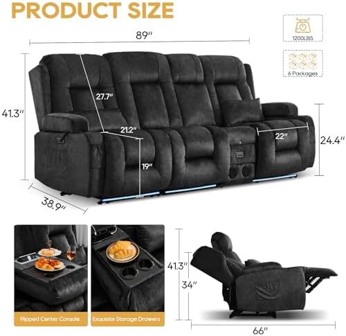 IPKIG Power Loveseat Recliner Sofa with Flip Back Console, 89" - 4 Seat