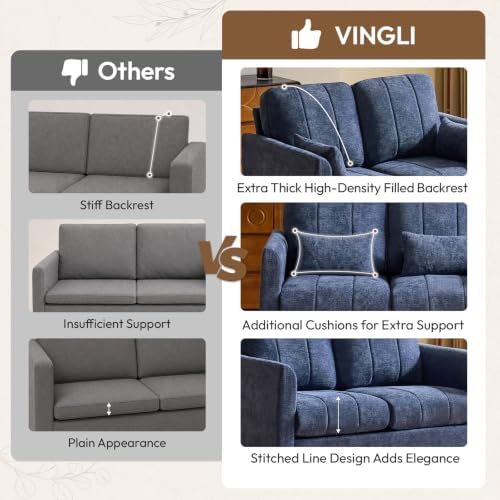 VINGLI 47.2" Tufted Chenille Loveseat, 7.9" Thick Padded Back for Apartment
