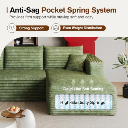 96" Sectional Boneless Modular Couch, Cloud Sofa Green